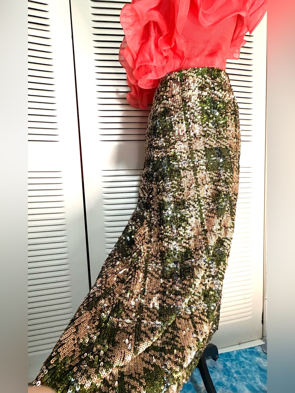 Zara Sequin Skirt Green and Champagne
